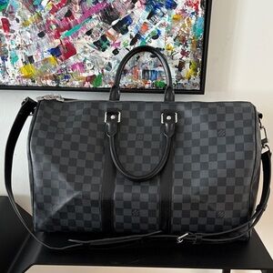 Louis Vuitton Graphite Canvas Keepall Bandouliere 45 Bag Black